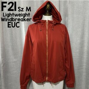 Forever 21 Windbreaker Jacket-Full Zip-Sz M-Hooded-Toggle Bottom Hem-Rusty Red